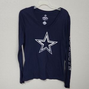 Dallas Cowboys Womens Long Sleeve Navy Star Logo Shirt Size L 100% Cotton V-Neck